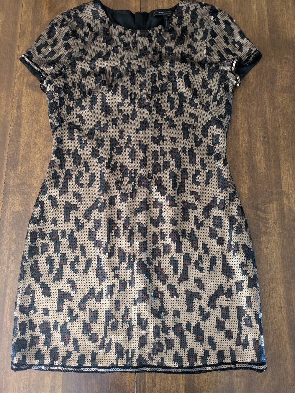 BCBGMAXAZRIA Animal Print Silk Sequin Mini Dress